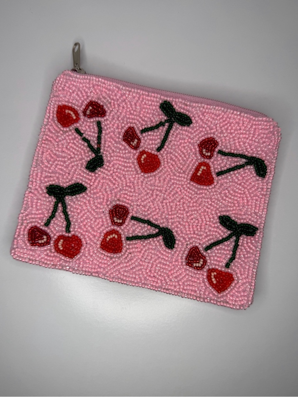 Francesca's Pink Beaded Cherry Zip Pouch
